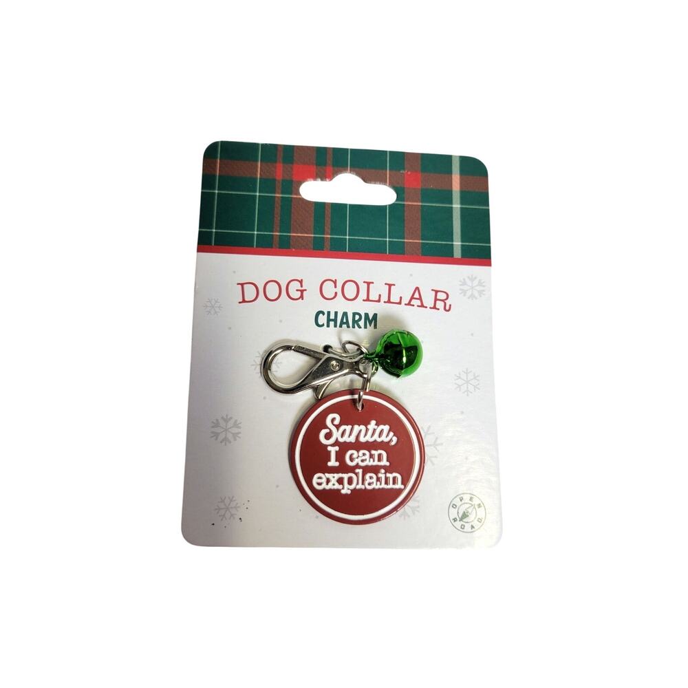 Dog Collar Charm Christmas "Santa, I can Explain" Holidays w/ bell Pet Cat Dog